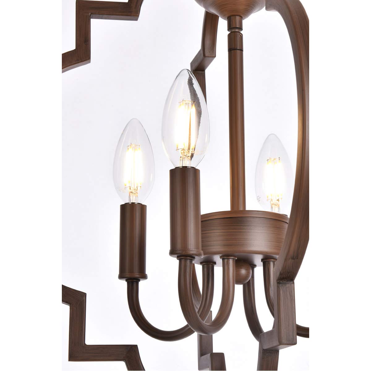 Elegant Lighting Living District Sandara 4-Light Mid-Century Metal Pendant in Weathered Oak