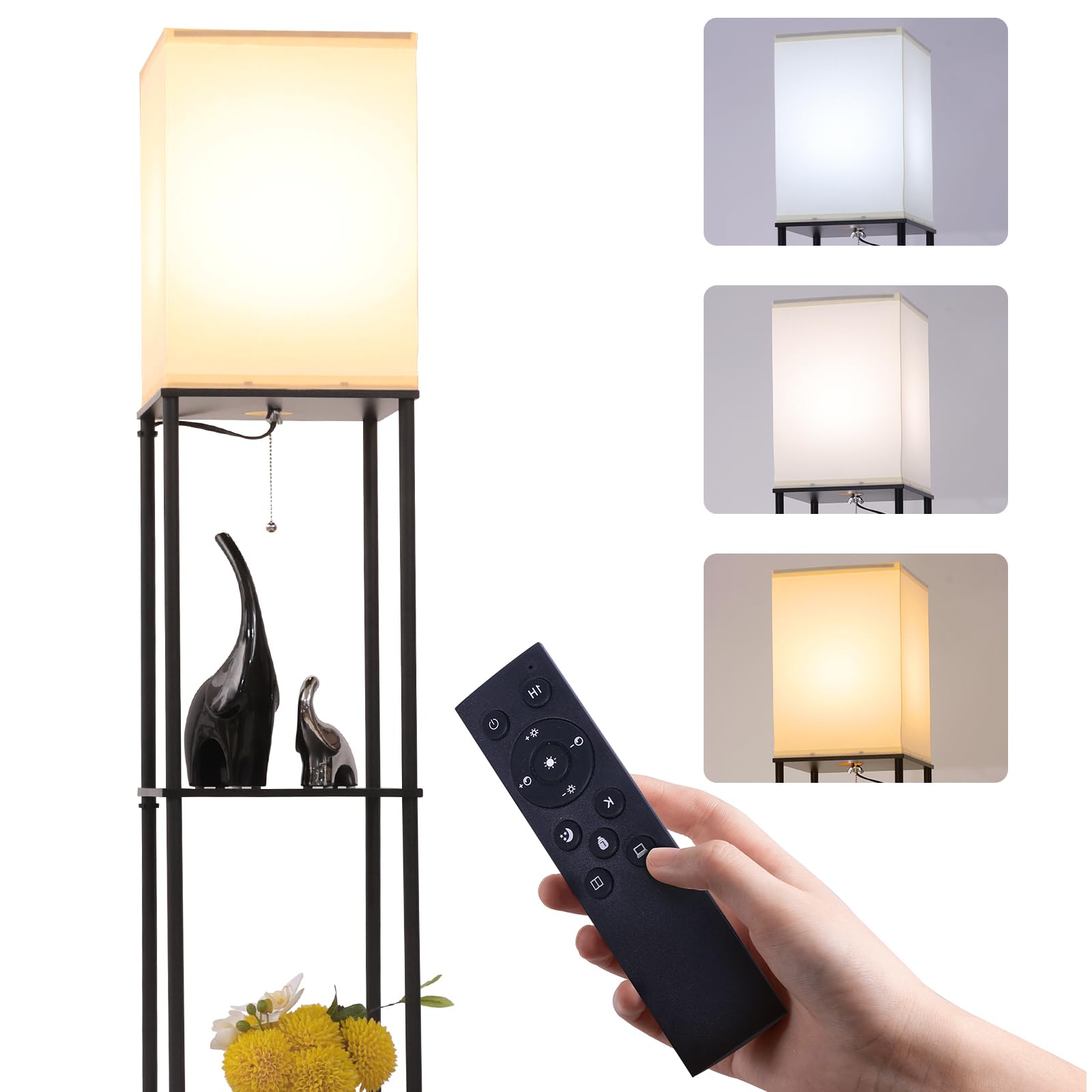 Gupuzm Floor Lamp with Shelves, Modern Dimming Bulb, Corner Display, Black-9YK, Model PFL-007