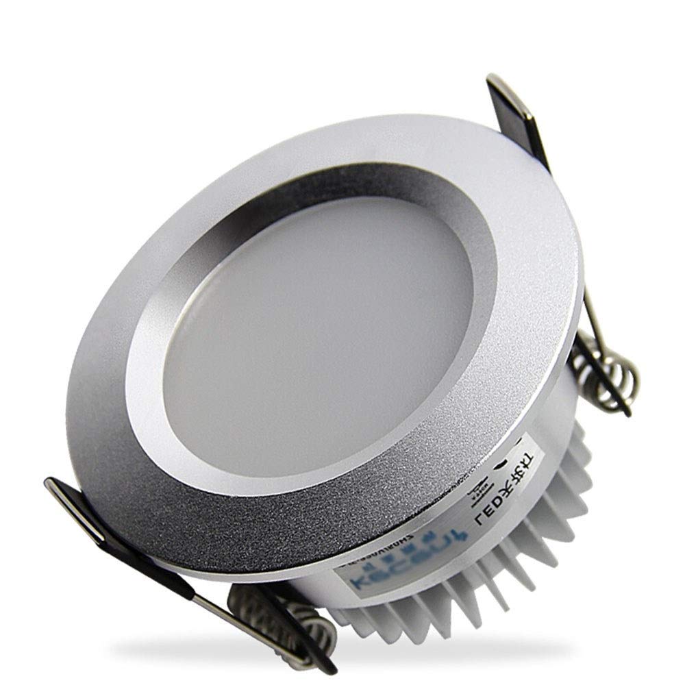 OZZKI Recessed Three-Color Dimming 3W Led Recessed Downlights Round Silver Embedded Ceiling Spotlights Office Building Aisle Sto