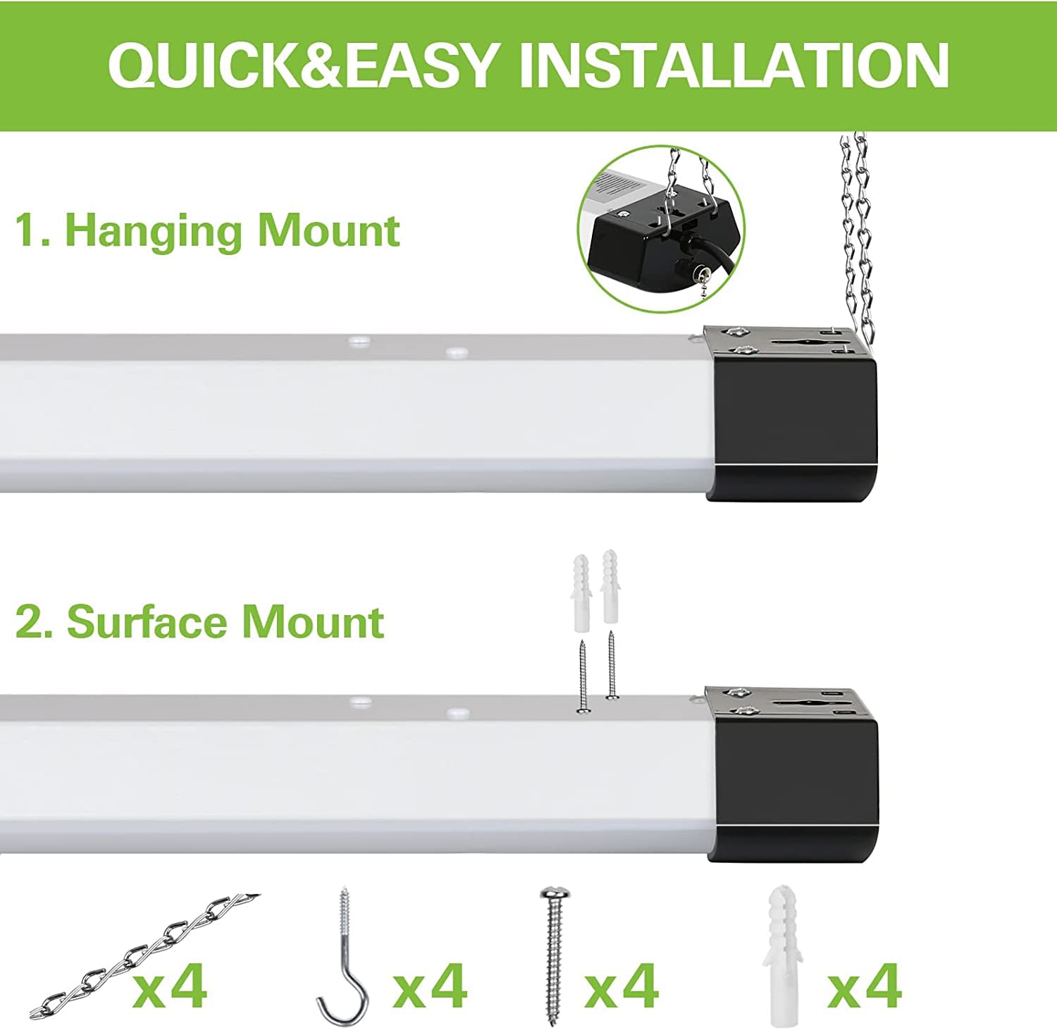 Hykolity 4FT LED Shop Light, 120W, 13000lm, 5000K, Black, Linkable, ETL, Model HBSP-ZC120W-