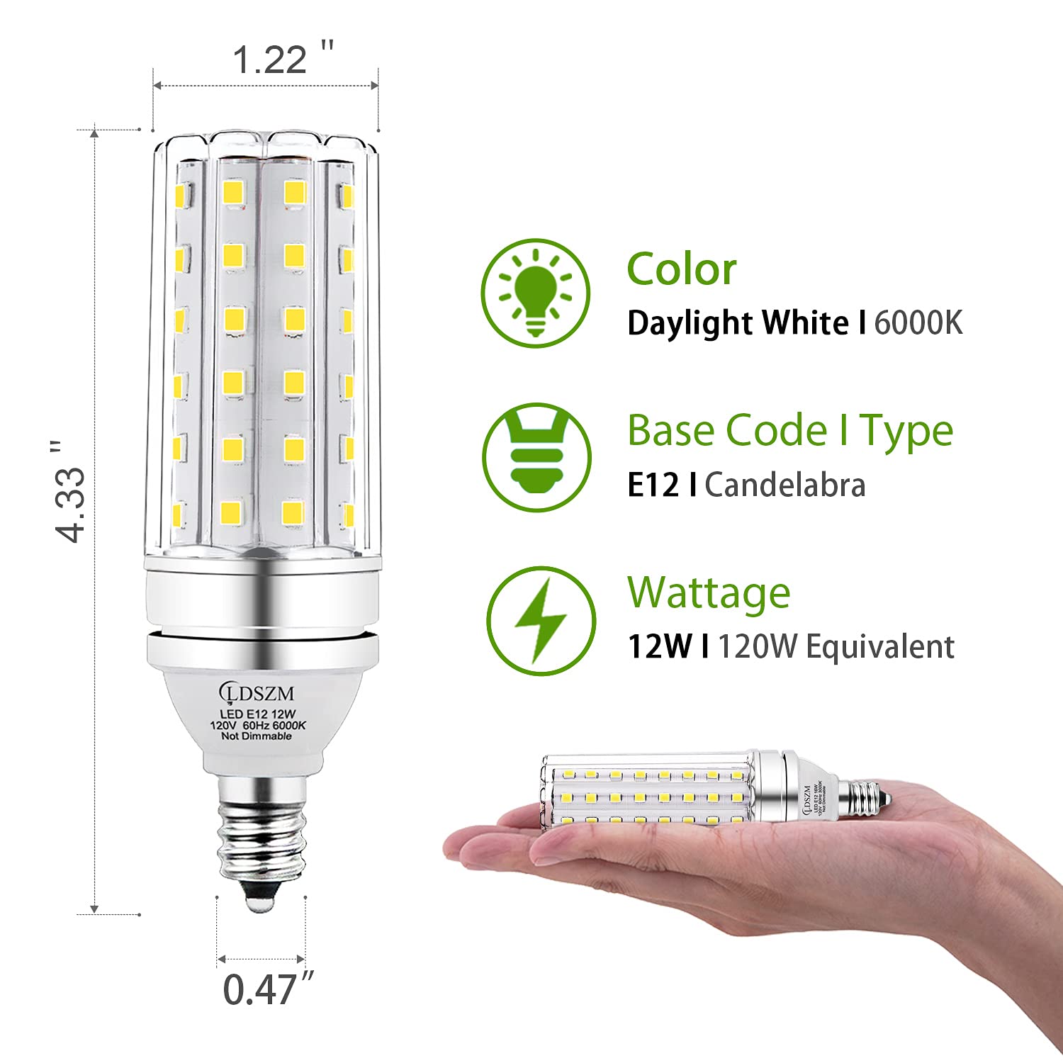 Ldszm E12 Led Bulbs 12W 100W Equivalent 1200Lm 6000K Daylight Pack Of