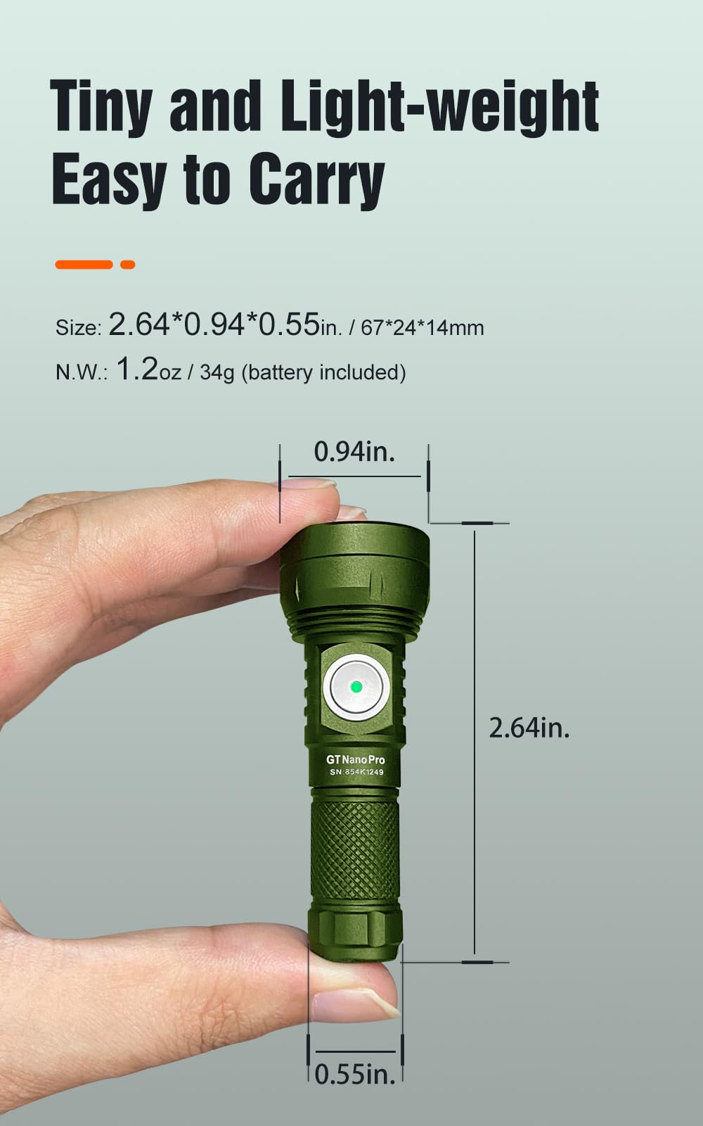Lumintop Gt Nano Pro3.0 Keychain Flashlight 1600 Lumens Mini Flashlight 152 Meters Beam Distance, Rechargeable Battery (Green)