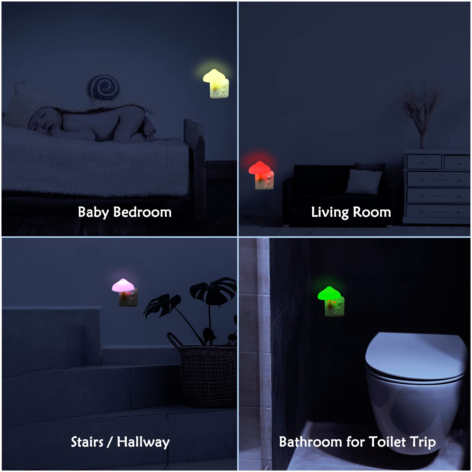 Ibetterlife Mushroom Sensor Led Night Light - Plug-In 7 Color Changing Mushroom Lamp, Mini Dream Bed Cute Colourful Nightlight F