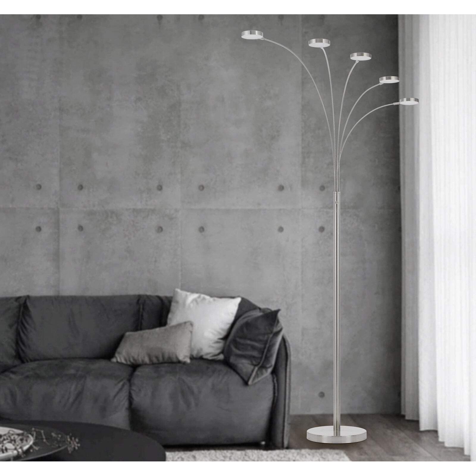 HomeRoots LED Arc Floor Lamp, 82 in., Five Light, Metal, White