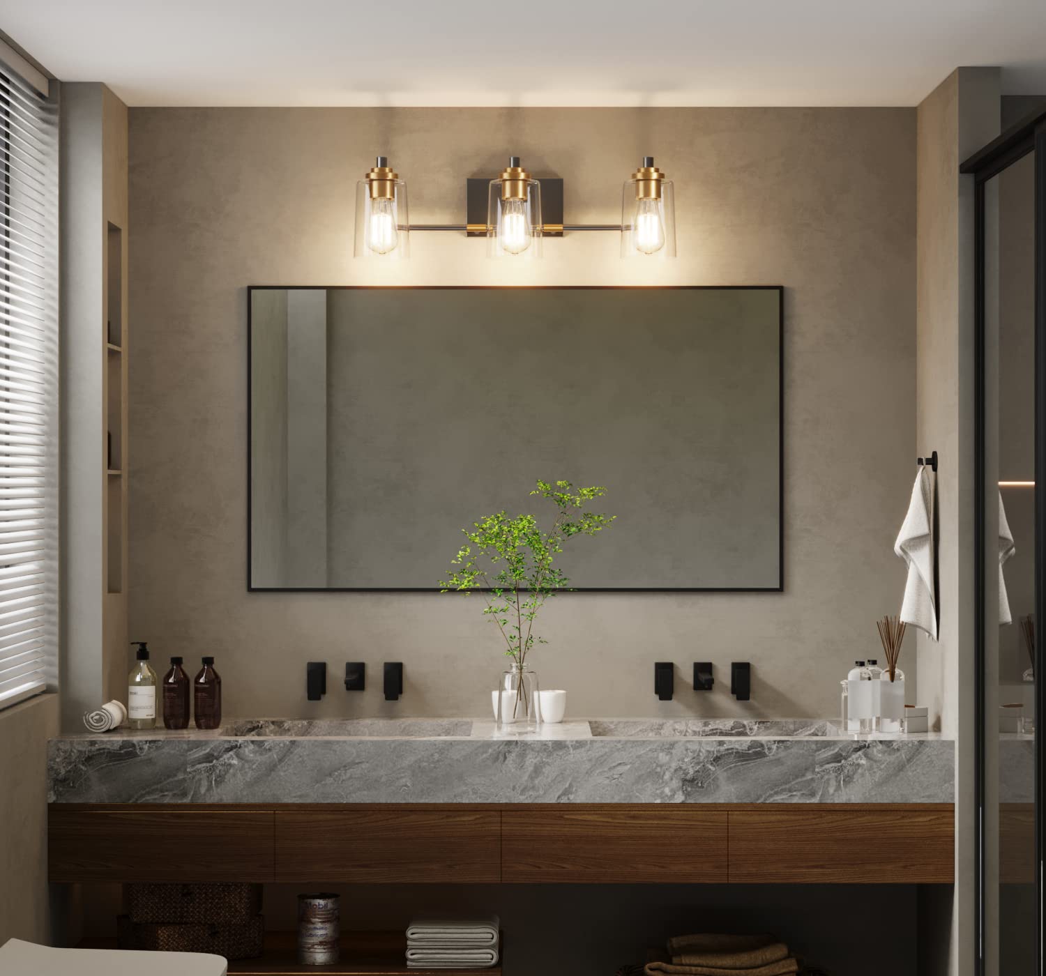 Solfart Bathroom Light Fixtures 3-Light Vintage Bathroom Vanity Light Over Mirror Wall Sconces In Black Brass Vanity Lights For