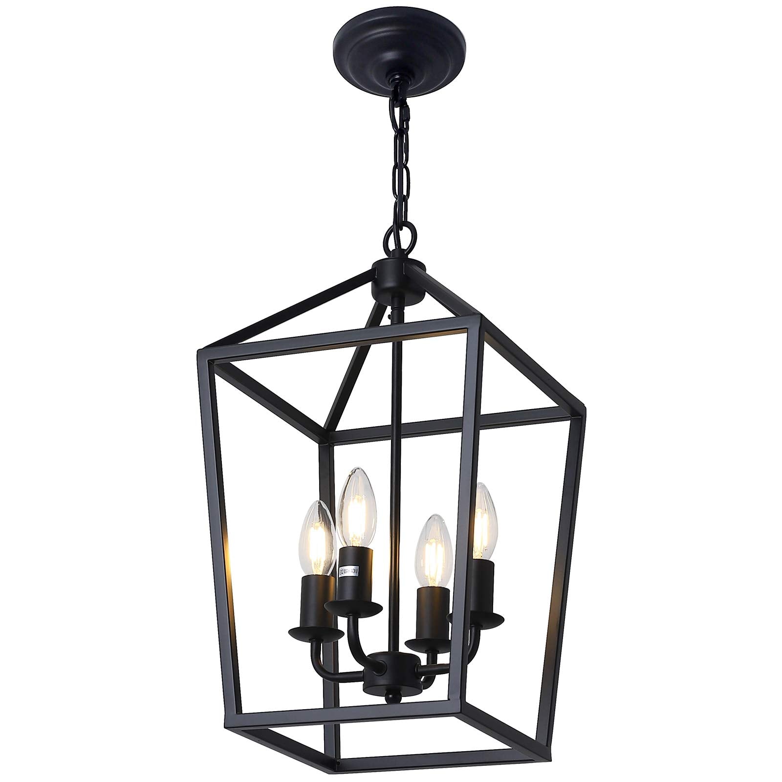 Pakokula 4-Light Black Farmhouse Chandelier, Rustic Metal Lantern Pendant Light For Home Decor