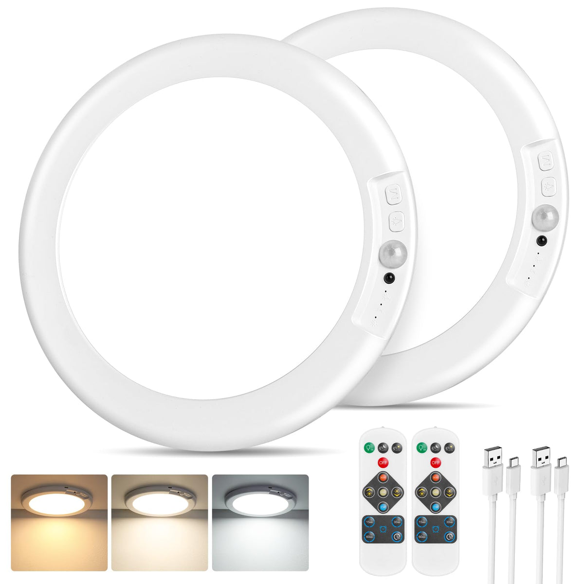 Rechargeable Motion Sensor Ceiling Lights With Remote, Battery Operated Ceiling Lights No Wiring, Wireless Led Ceiling Lights, 3