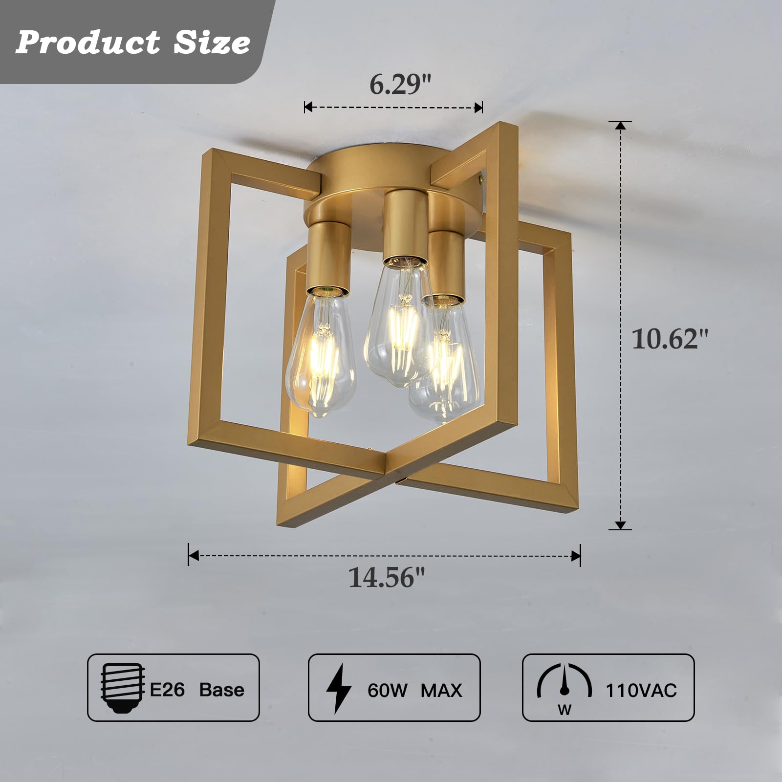 Zglaojt 3-Lights Ceiling Light Fixture,Modern Gold Semi Flush Mount Chandelier,Matte Ceiling Lighting For Kitchen Living Room Be