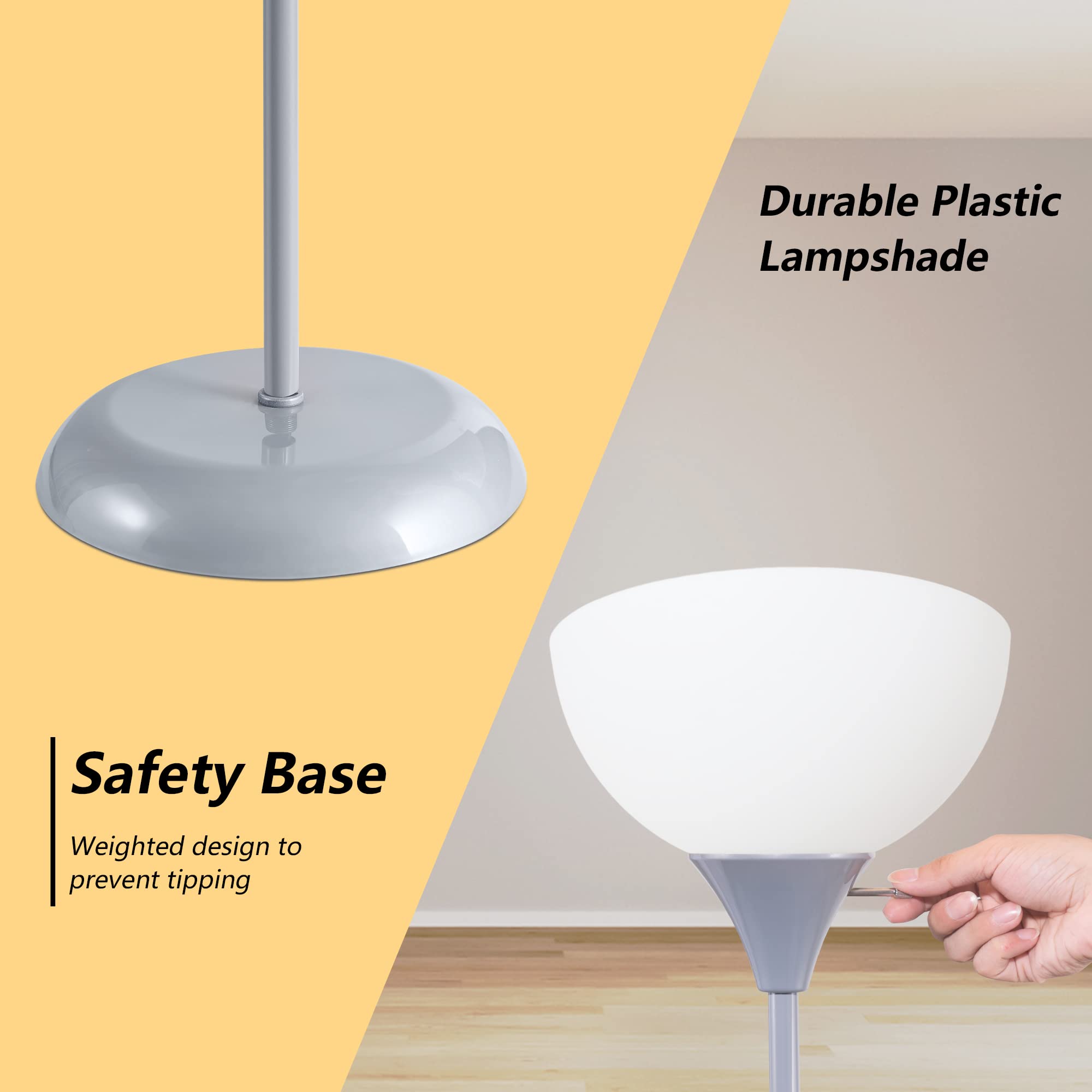 RISLG Modern Floor Lamp, Gray Metal, 3 Brightness Levels, E26 Socket, 70.8in Tall, Model RG00301