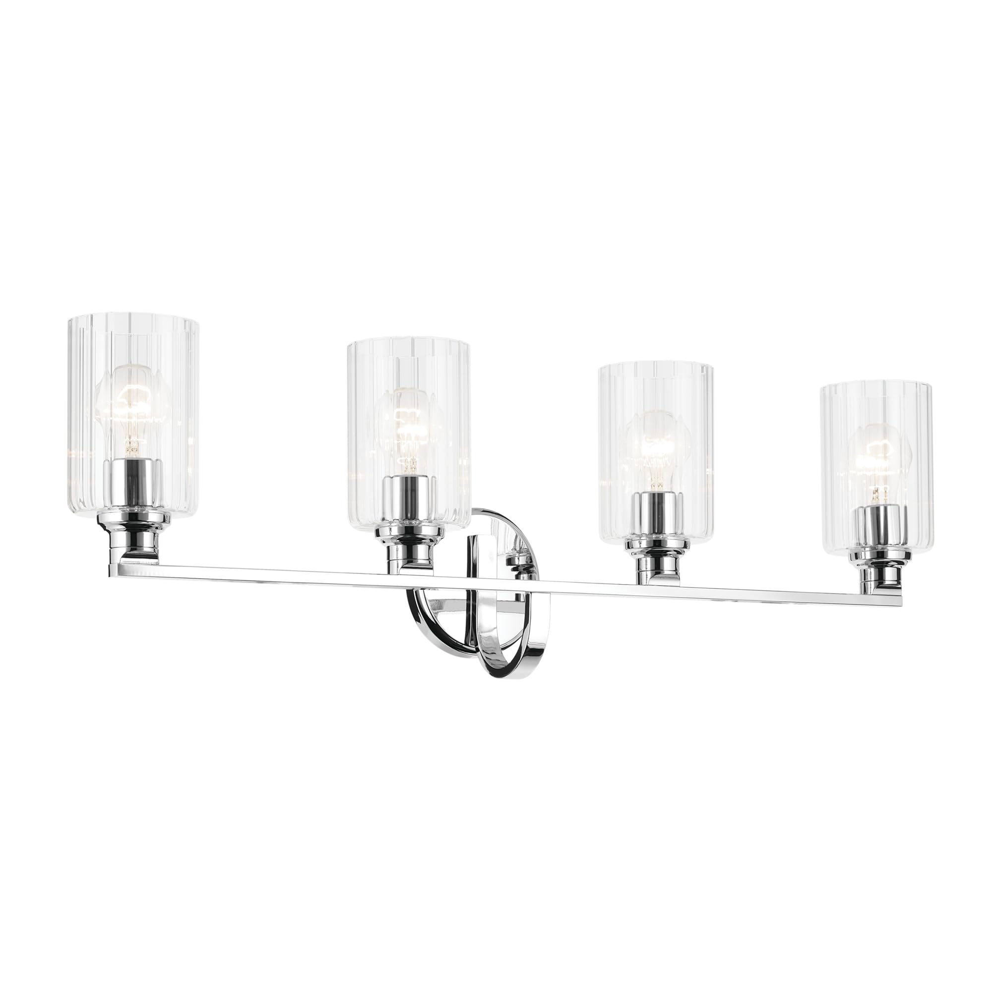 Kichler Gioe 32.25 4-Light Bathroom Vanity Light Fixture with Clear Fluted Glass in Chrome, Damp Rated for Over Mirror, Powder R
