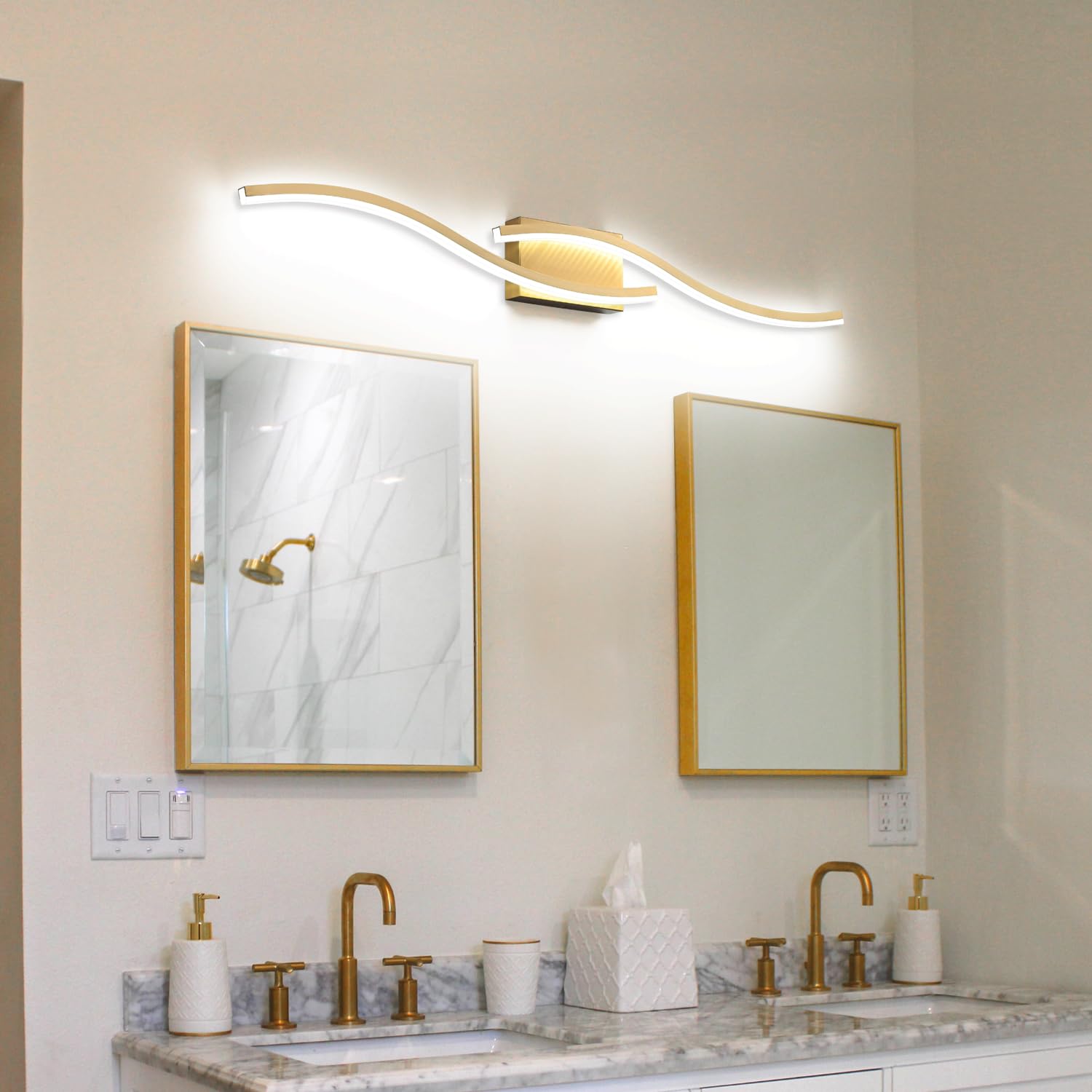 PRESDE 40in Dimmable LED Vanity Light, Gold Brushed Brass Bathroom Lighting Fixture over Mirror