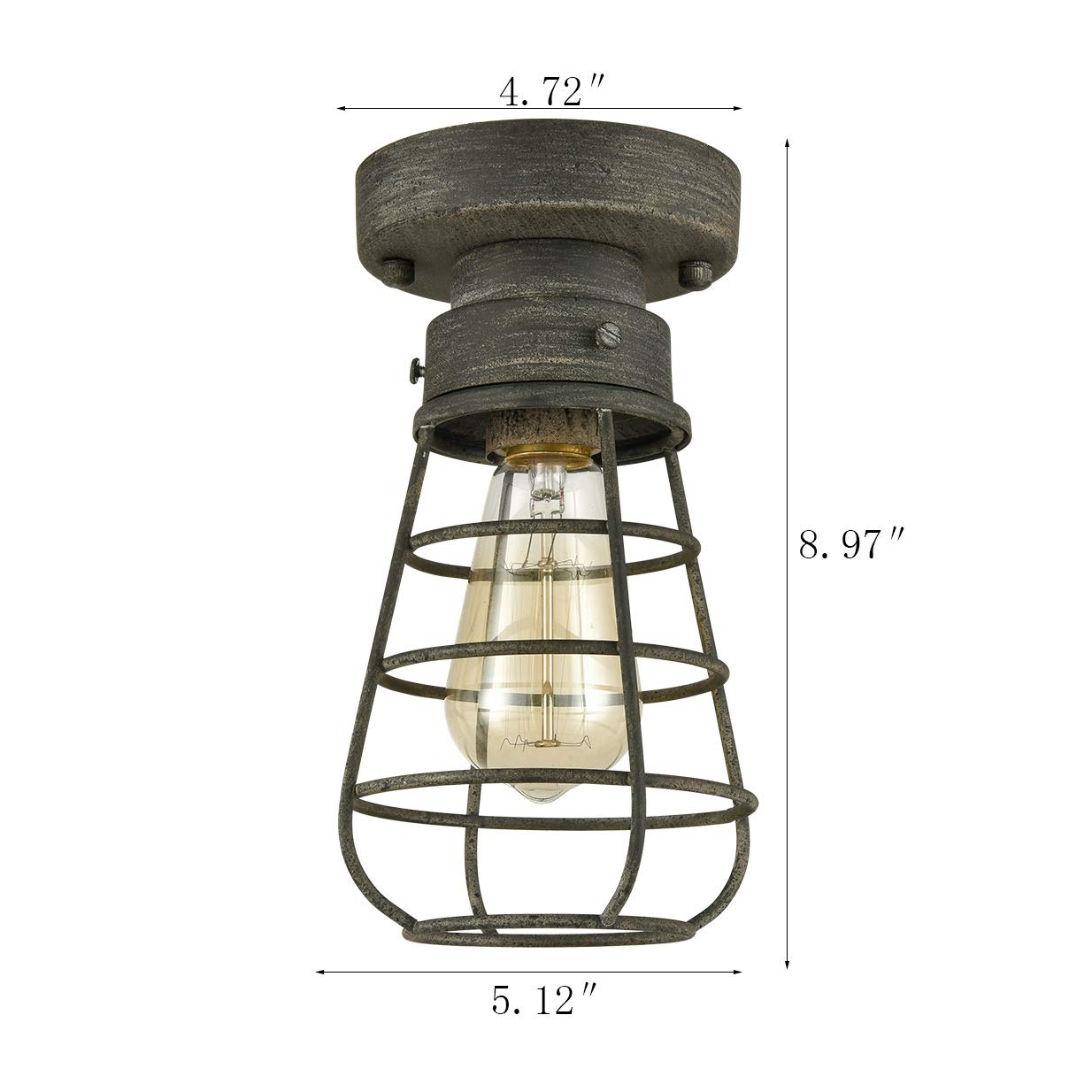 Tengiants Farm Rustic Ceiling Light Fixture Small Metal Caged Ceiling Light Mini Close To Ceiling Lamp With Unique Rust Finish