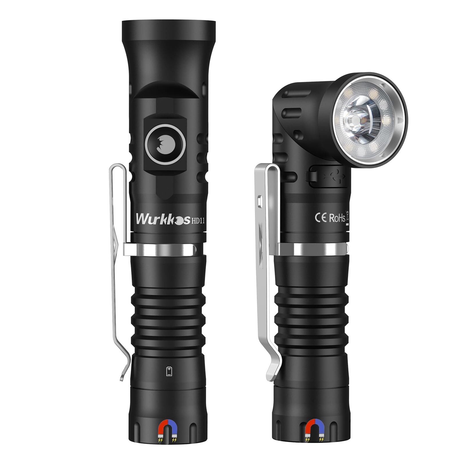 Wurkkos HD11 Right Angle Flashlight with Red Light,1800 Lumens Magnetic Flashlight 90 Degree Flashlight,Spotlight&Floodlight EDC
