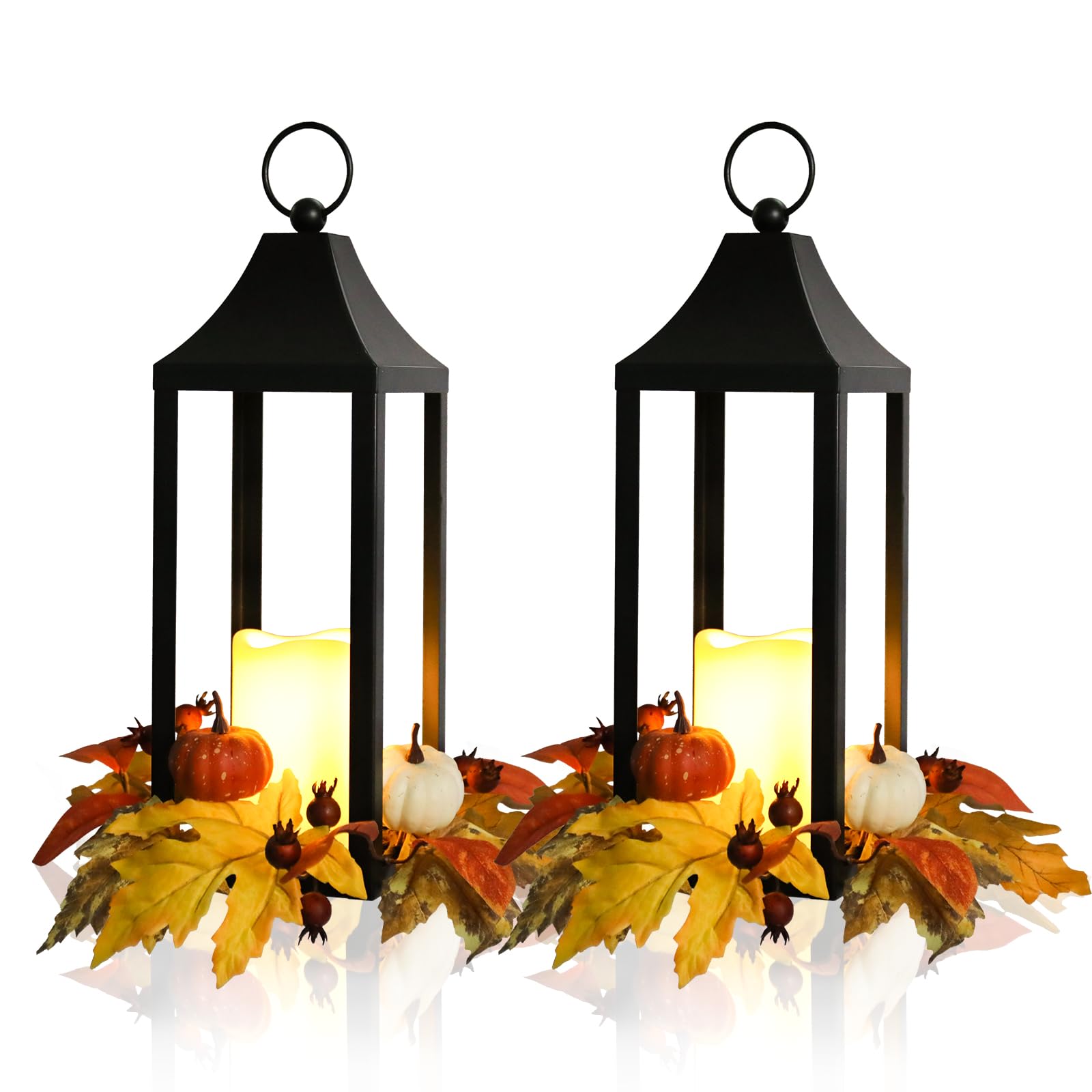 Taman Fall Decorations Candle Lantern  15.7 Flickering Flameless Lanterns Decorative Hanging Candle Lantern Metal Vintage For Thanksgiving Day Outdoor Patio Garden  Table Party Decor  2 Pack