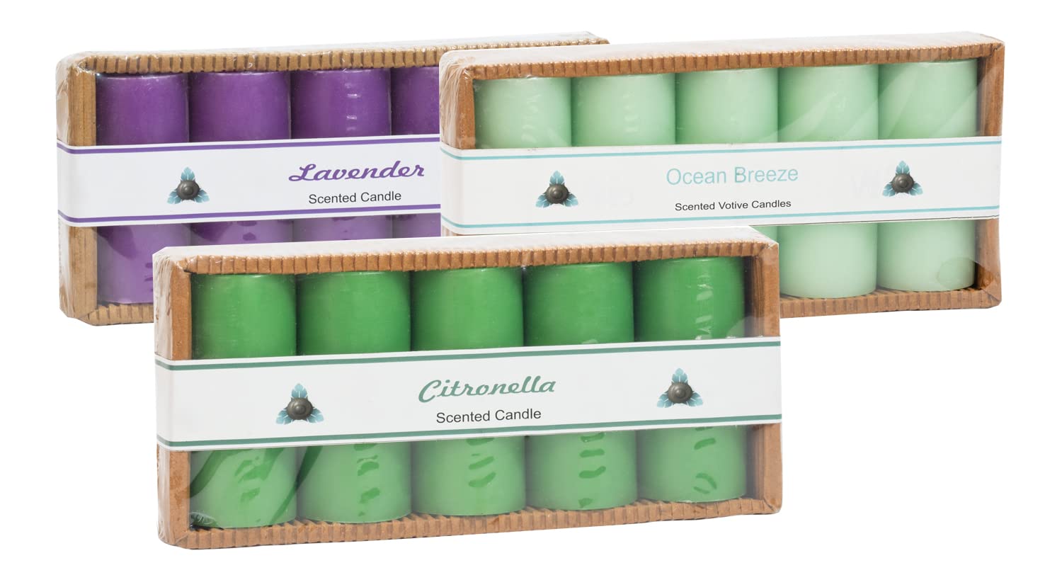 Stone & Feather, (Combo Pack), Scented Candles Lavender, Ocean Breeze and Citronella, Burning Time- 10-12 Hours, for Home Decora