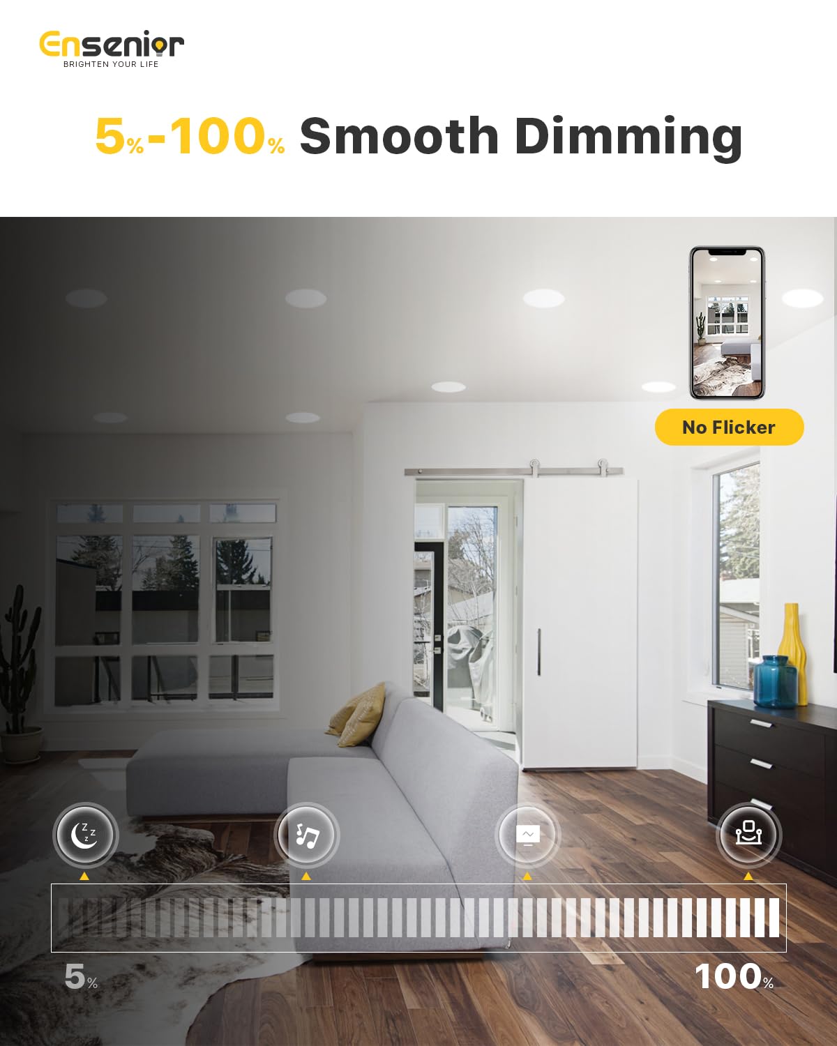 Ensenior 4 Inch Ultra-Thin LED Recessed Ceiling Light, 3000K/4000K/5000K, Dimmable, 9W, ETL & Energy