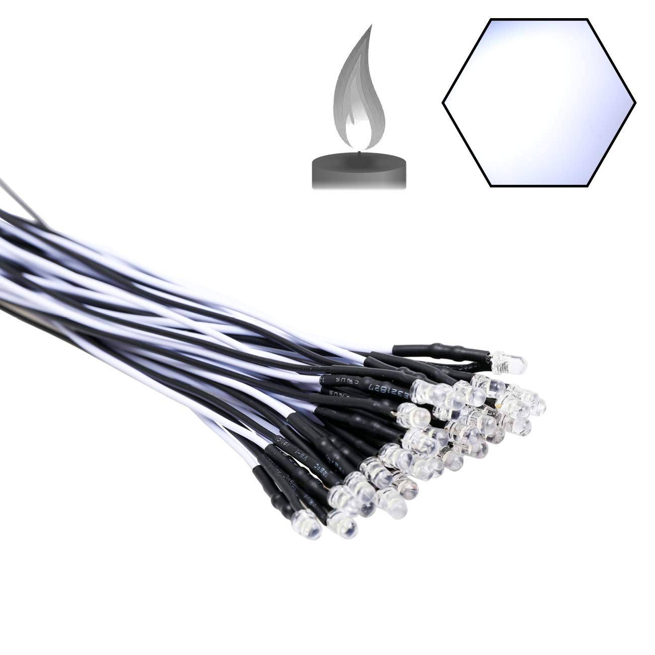 EDGELEC 30pcs 12 Volt 3mm White Flicker LED Lights Emitting Diodes (Candle Flickering Lights) Pre Wired 7.9 inch DC 12v LED Light Clear Lens Small LED Lamps