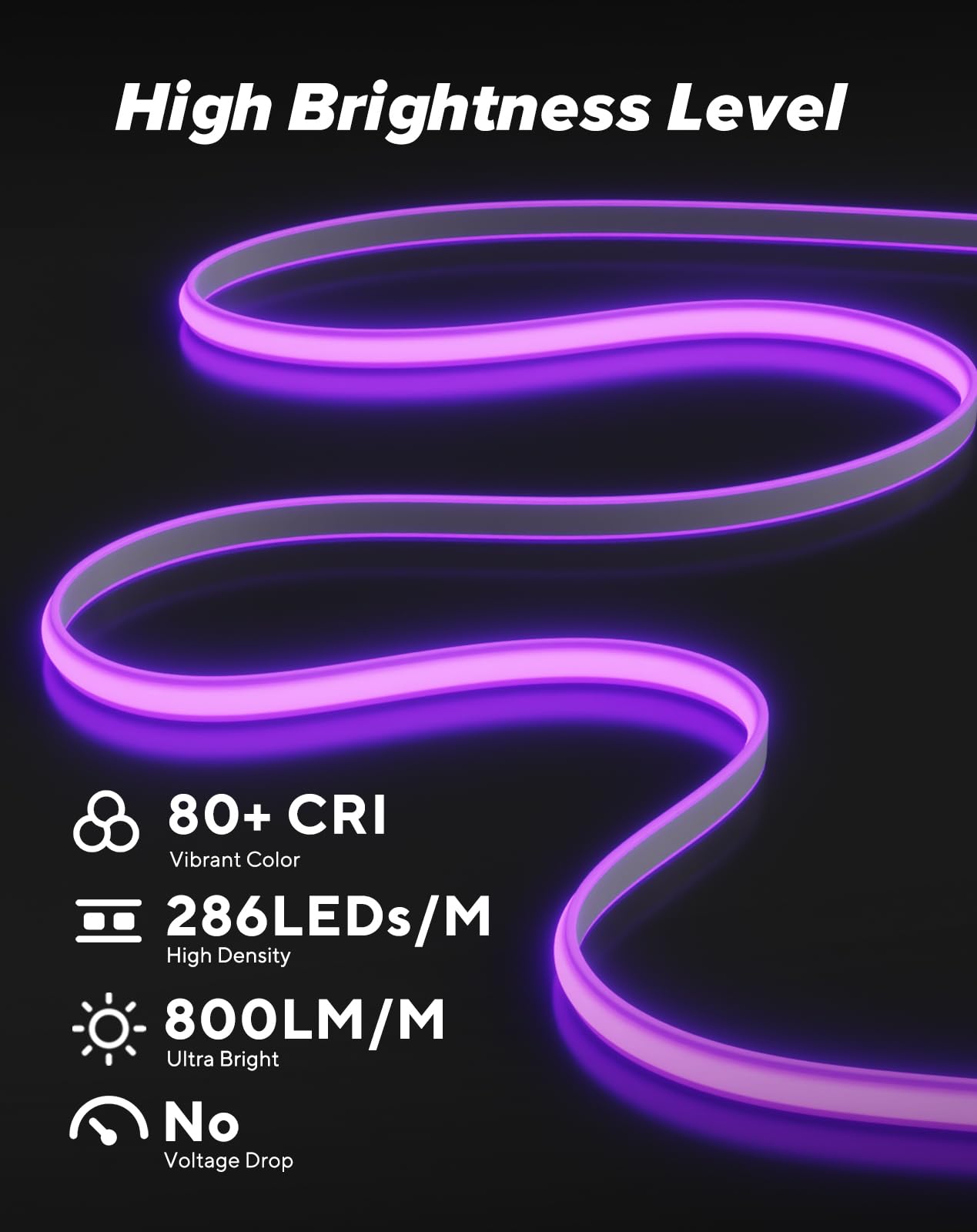 Shine Decor Cob Led Rope Light Ac 120V  800Lm Ultra Bright  Ip65 Waterproof Cold-Resistant Etl Neon Strip  No Driver Tape Lighting For Home Commercial 10X4.5Mm  Purple  50Ft