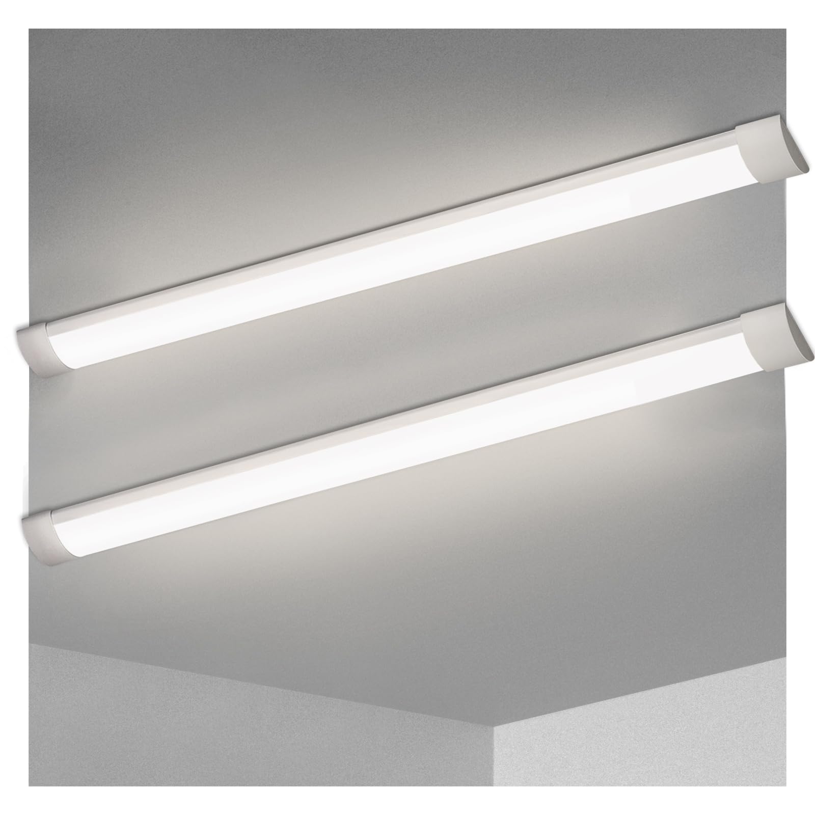 Kilipol 5Ft Led Batten Light, Ceiling Surface Mounted Slim Led Tube Lights, 50W 4000K Neutral White For Office, Shop, Garage, Home, 2 Packs