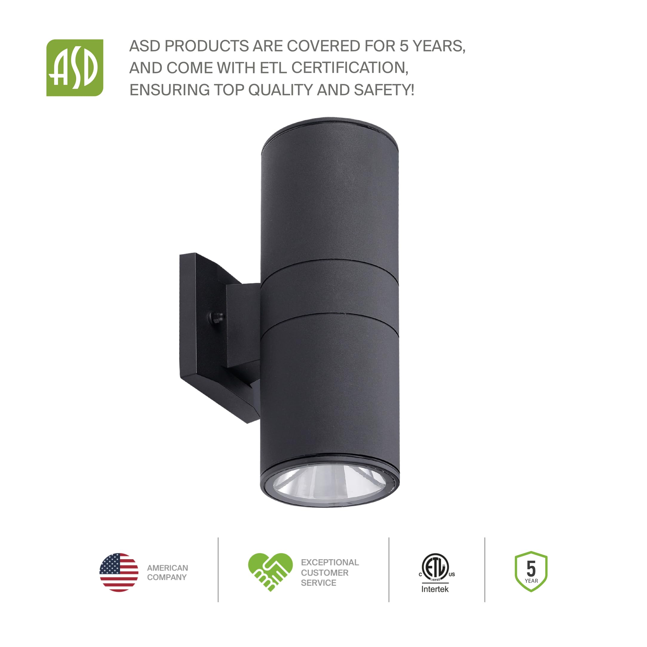 ASD 2 Light Outdoor Wall Light Fixture - Up & Down, Black, Durable Aluminum, ETL Certified, 120W E26 Socket, 2 Pack