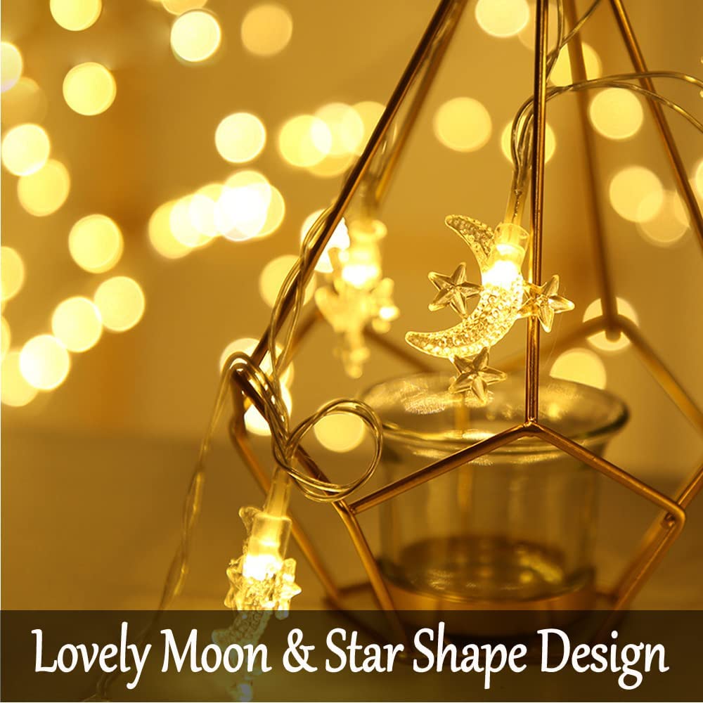 Fielegen 40 Led Moon String Lights Battery Operated 20Ft Moon Mini Star Fairy Lights For Patio Garden,Wedding Garden Decoration,Party Festival Lights, Ramadan Decorations Light