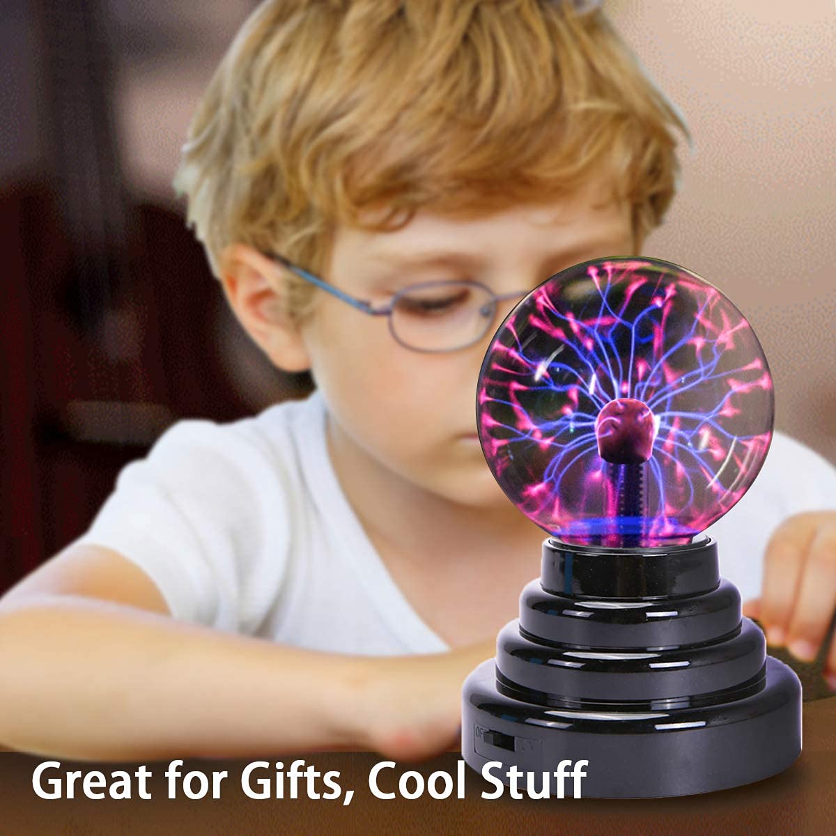 Stemclas Plasma Ball Light, 3 Inch Touch Sensitive USB Powered, Black Plastic Electric Lightning Globe