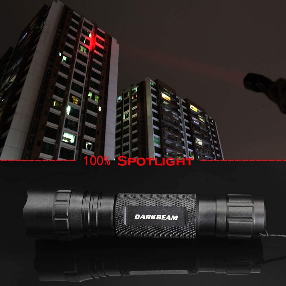 DARKBEAM Tactical LED Red Light Flashlight, Rechargeable, Pocket Size, Aluminum, Model 501B-S, Zoomable, Ideal for Fishing & Hunting