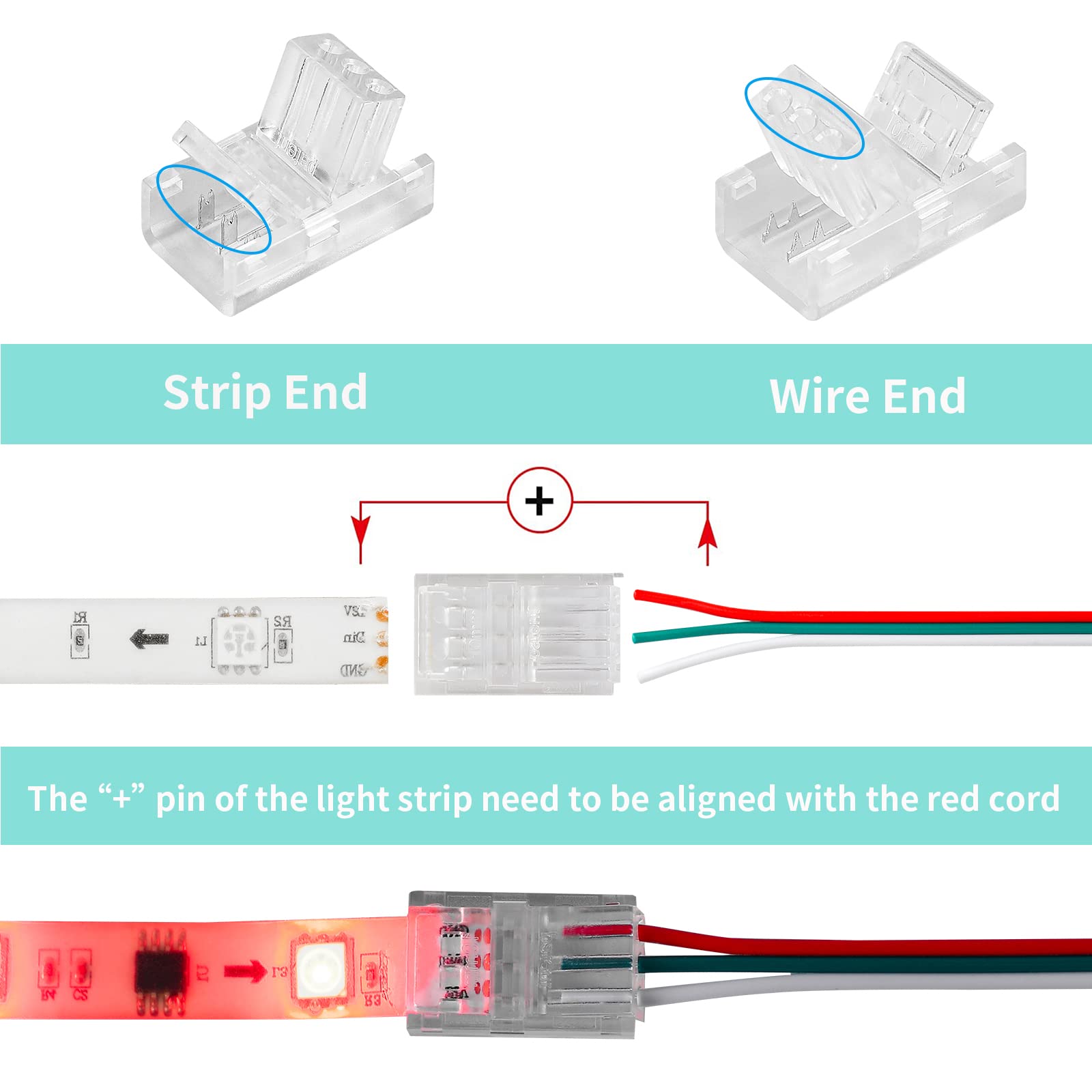 Homelylife 3 Pin Led Strip Connector Solderless 10 Pcs With 16.4Ft Extension Cable 3 Conductor For Waterproof Or Non-Waterproof