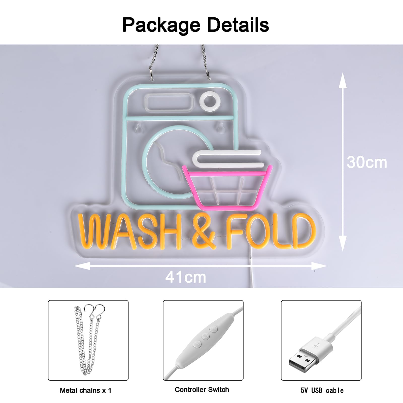 Jomobuty Wash & Fold Neon Sign For Laundry Room Wall Decor Led Light Up Sign Business Signage For Home Laundromat Wash Room Decor Gift 16.1 X 11.8 Led Art Wall Hanging Decorative Lights