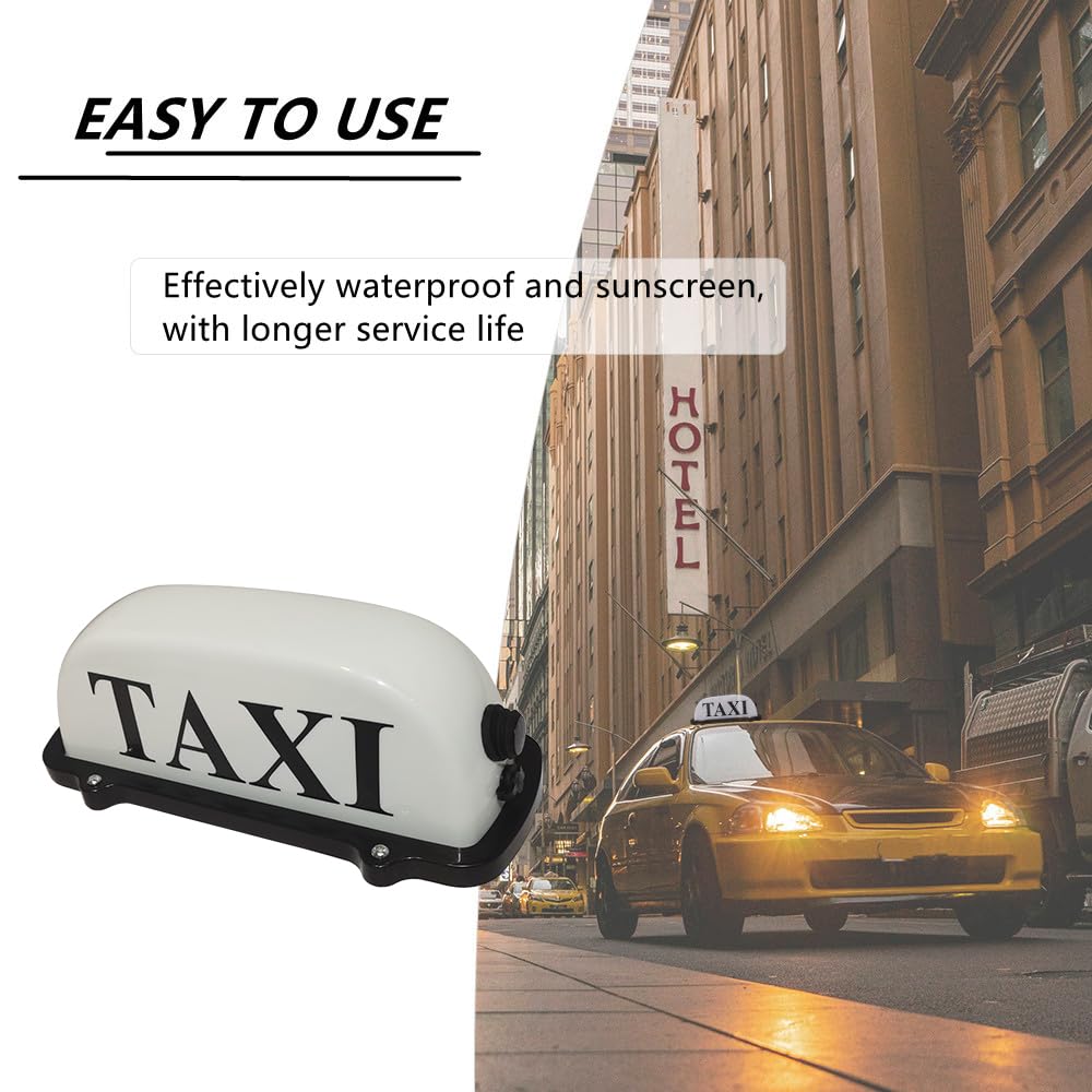 FUNGNLY USB Rechargeable Taxi Sign Light, Waterproof Magnetic Dome Light, 10.5in x 4.5in x 4in, White Plastic