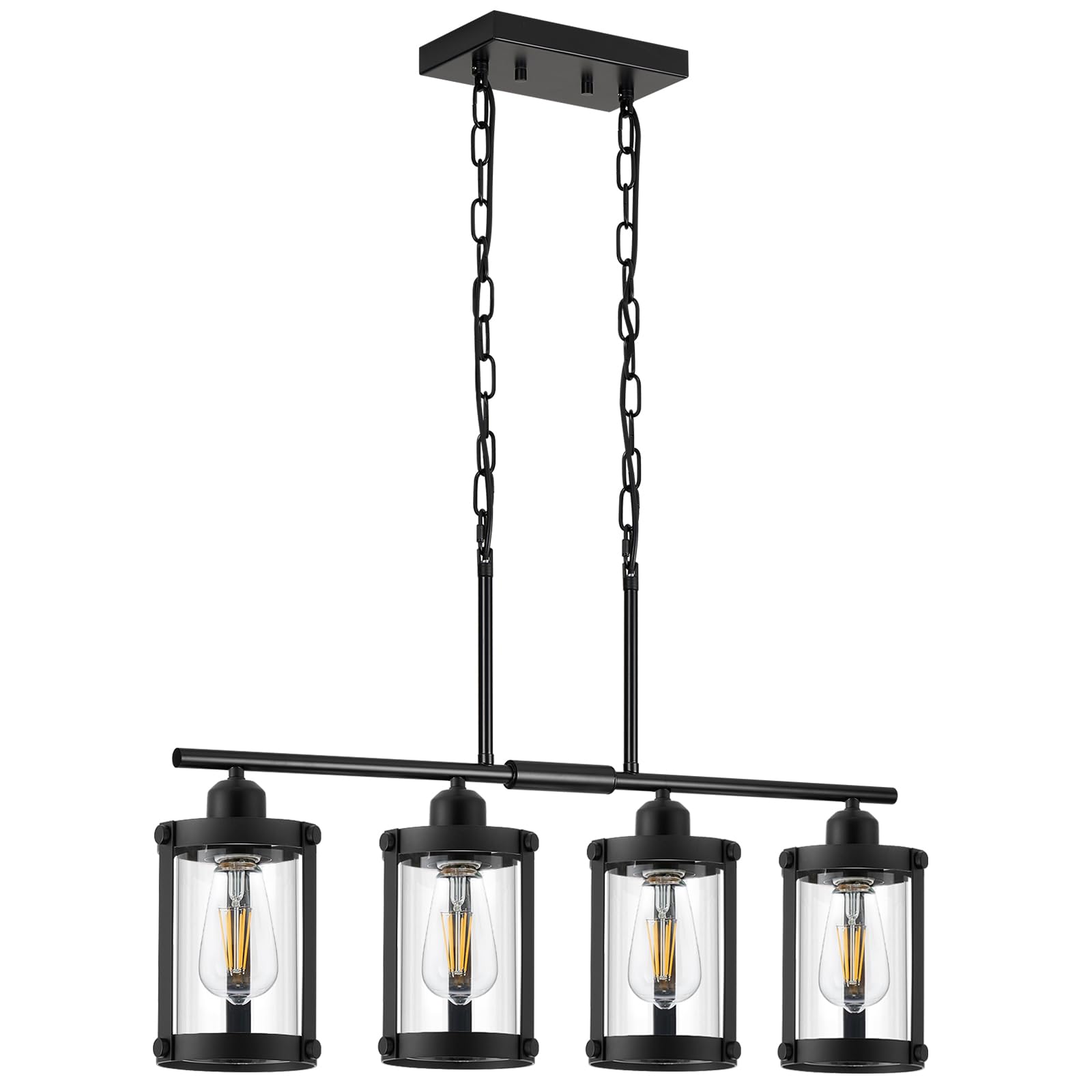 Osimir 4-Light Kitchen Island Lighting  Black Linear Dining Room Light Fixtures With Clear Glass And Chain  Modern Farmhouse Chandelier Pendant Light For Kitchen Island Dining Room  Os-3014-4Isbk