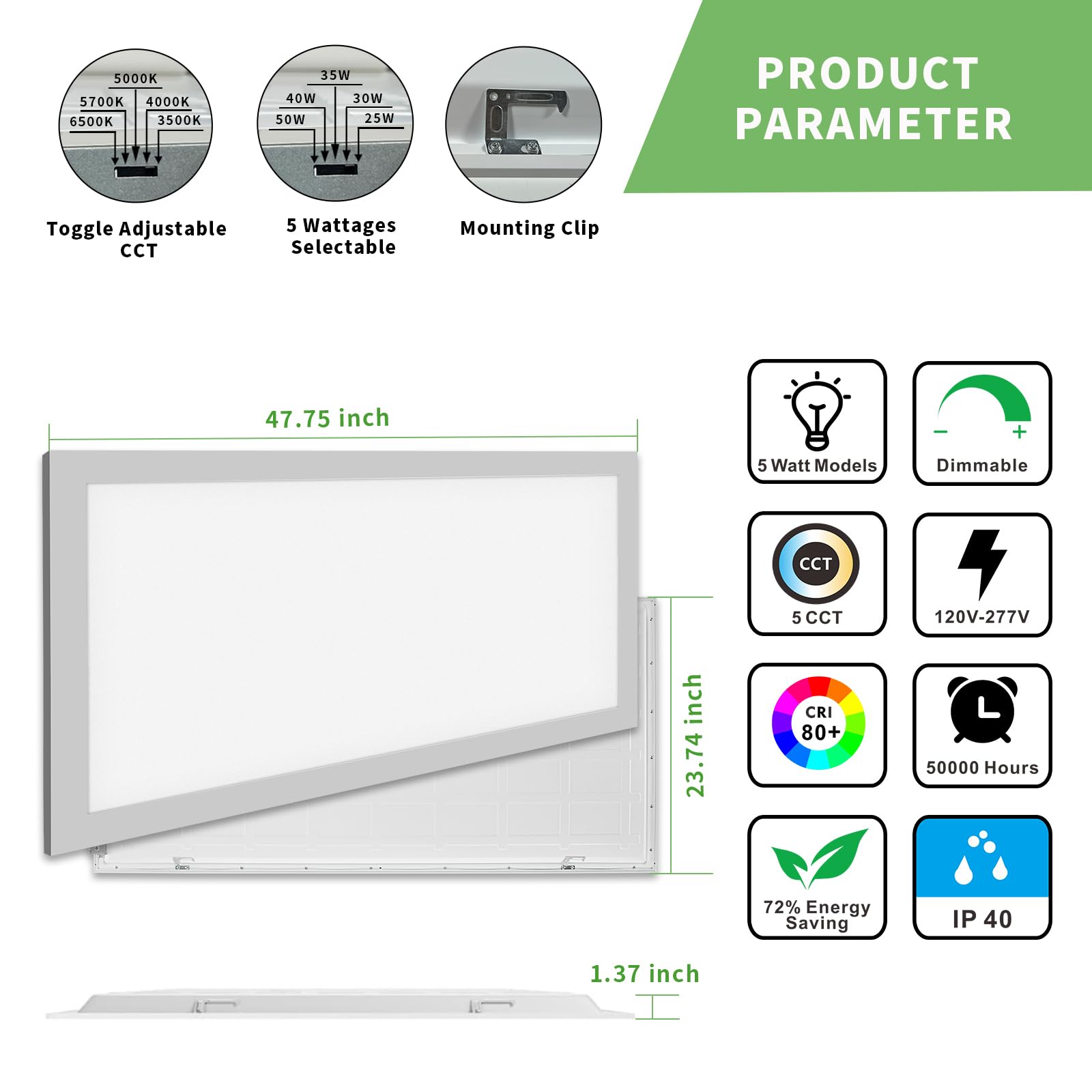 Rg Raygalax 2 Pack 2X4 Led Flat Panel Light, 5 Cct 5 Power Modes Adjustable Led Ceiling Lights, 50W/6250Lm Recessed Drop Ceiling