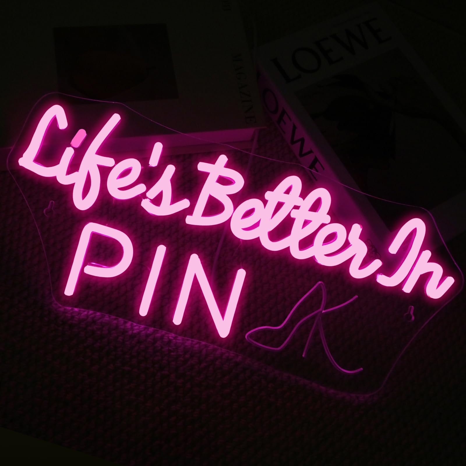 Faxfsign Life'S Better In Pink Neon Sign Pink Neon Signs For Wall Decor Heels Led Neon Lights For Bedroom Wedding Home Baceloret