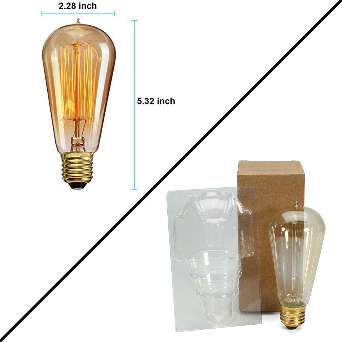 CTKcom Vintage Edison Light Bulbs - 40W ST58 Squirrel Cage Filament E26/E27 Base - 2 Pack, Glass, Antique Style