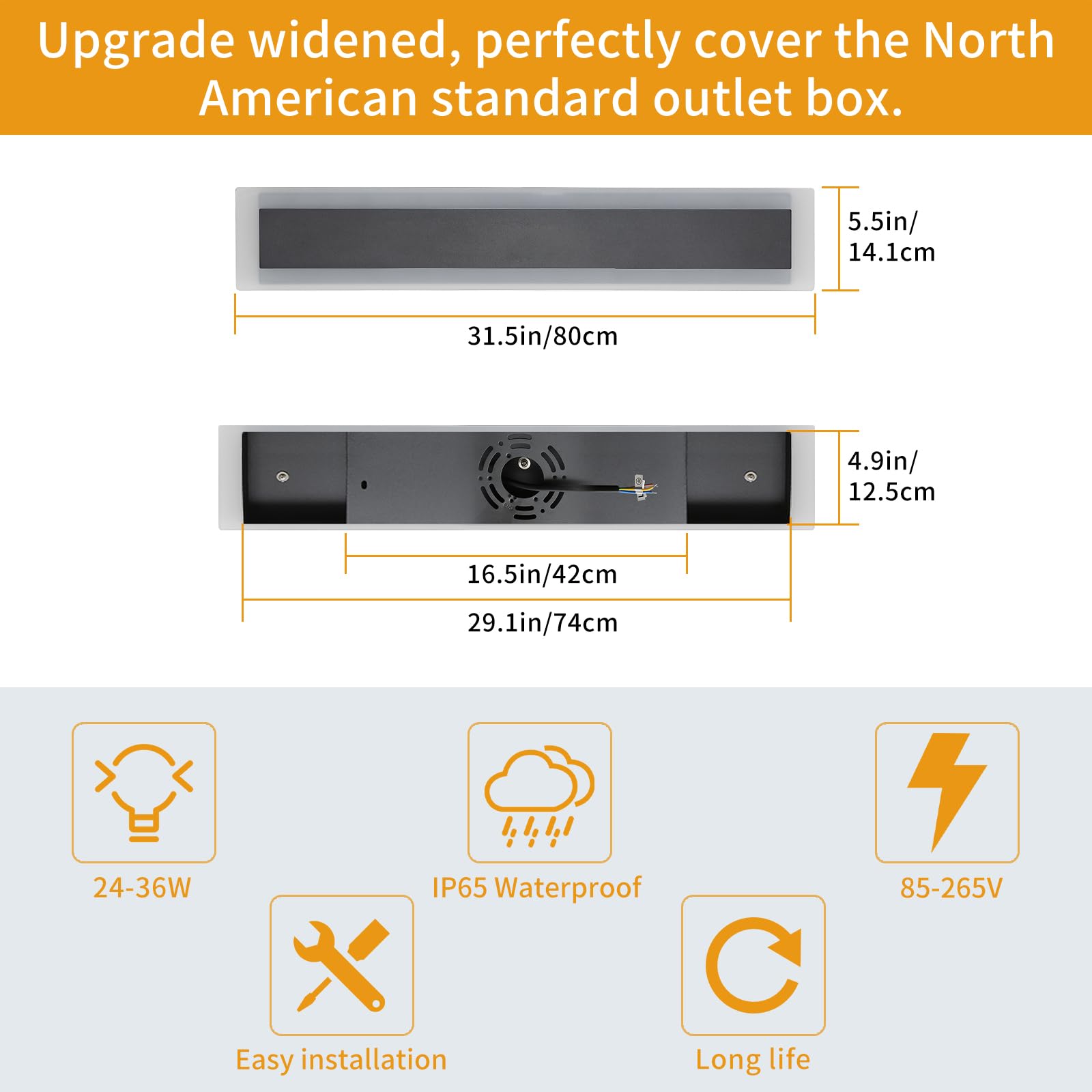Upgrade Widened 2 Pack 31.4Inch Modern Outdoor Wall Sconce, 3 Color 3000K/4500K/6000K, 31W, Ip65 Waterproof Long Wall Lights, Mi