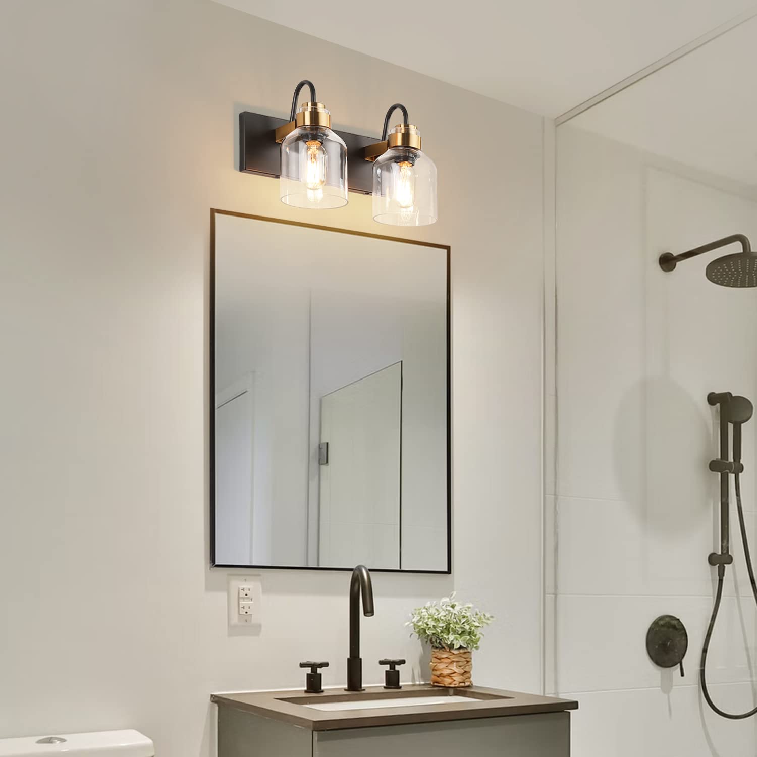 PRESDE 2 Light Bathroom Vanity Light Fixtures, Metal, Oil Rubbed Bronze, Vintage Black Brushed Bronze Base, 2-lights