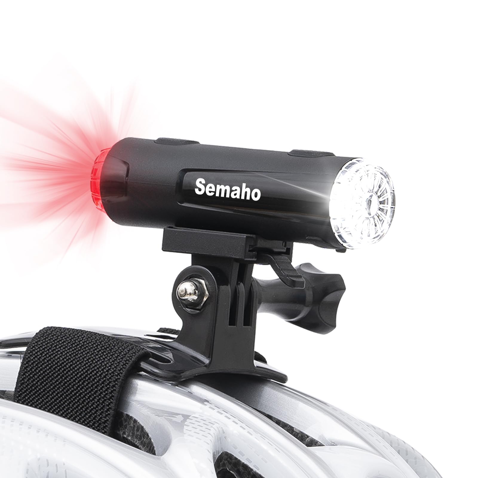 Semaho 2in 1 Rechargeable Helmet Light with Bracket Mount Night Bike Light Riding Safety 5 Warning Light Modes IP66 Waterproof B
