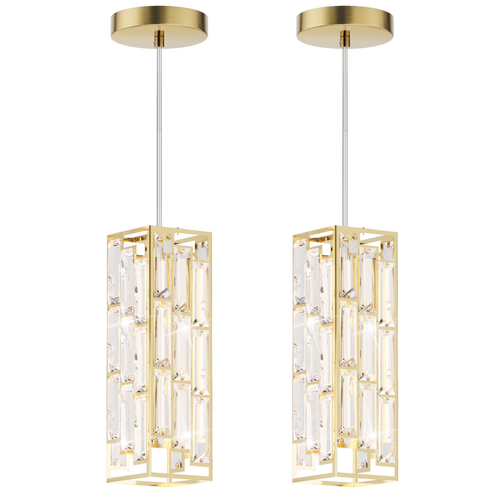 Aoceley Brass Pendant Lights Modern Pendant Light Fixture, Mini Crystal Pendant Ceiling Light, Pendant Light for Kitchen Island,