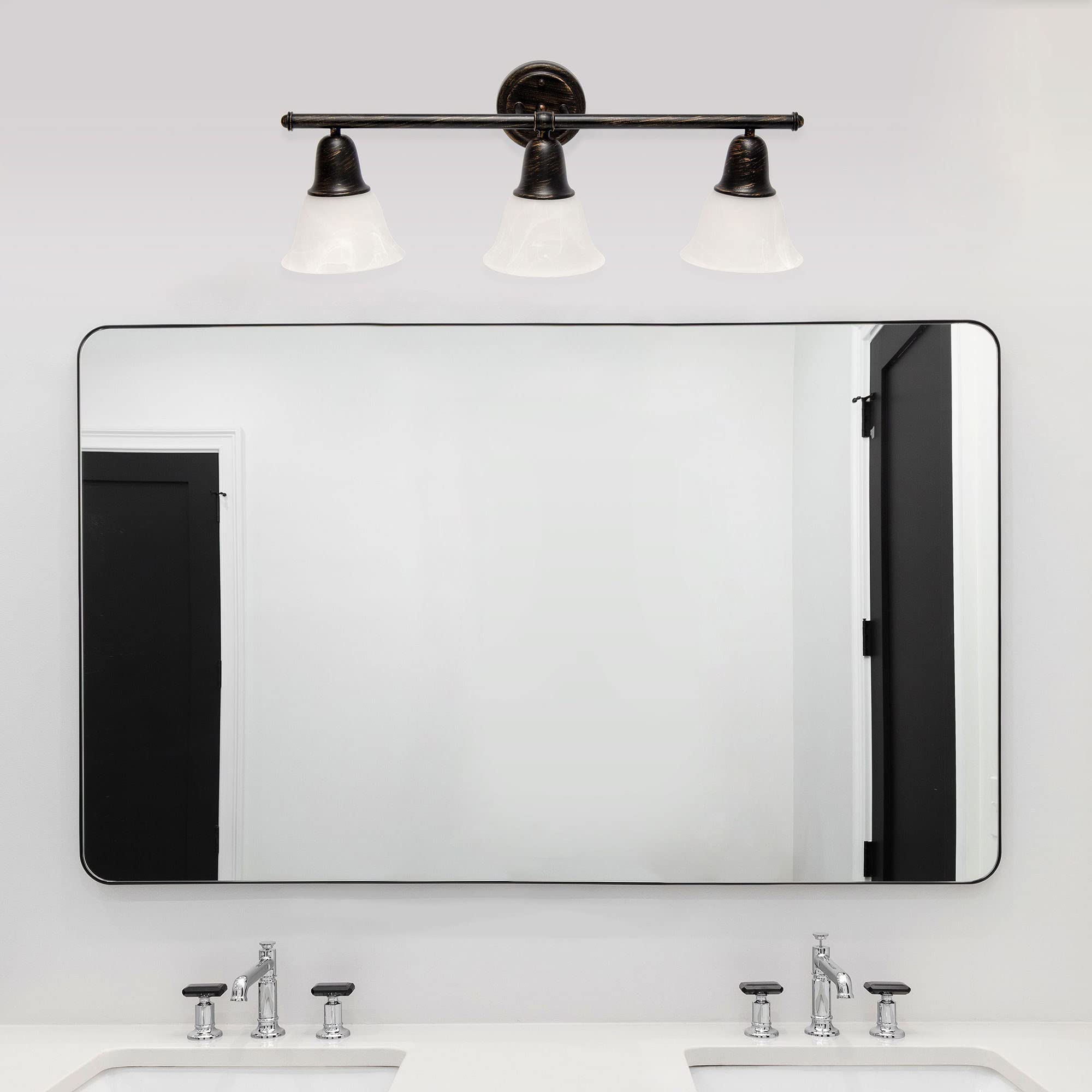 Lalia Home Vanity Light Fixture, 3-Light Metal & Alabaster Glass, Oil-Rubbed Bronze, 26.5inL x 7.75inW x 9.7inH,