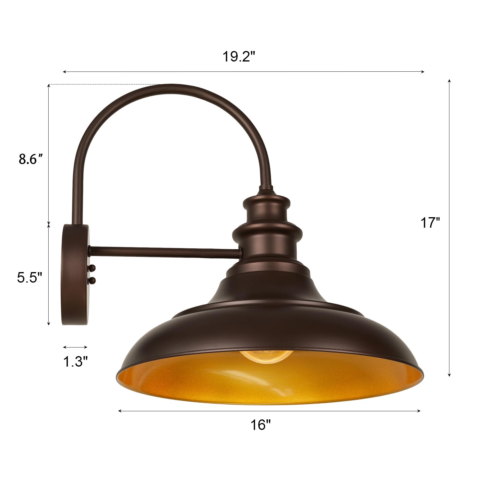 Diyel Outdoor Barn Light Fixture  16 Inch Large Dome Farmhouse Exterior Wall Mount Light  Rustic Wall Sconce Indoor Wall Lighting Fixture  Industrial Bronze Gold Lantern For Porch  1 Pack