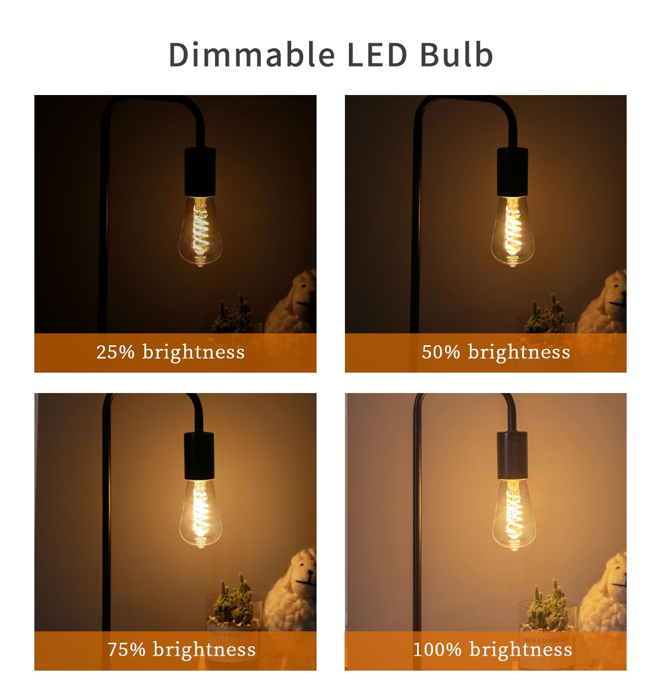 Austin Coast 4 Pcs Dimmable Vintage Led Edison Bulbs, 6W Equivalent 60 Watt, Warm White 2700K, Antique Flexible Spiral Led Filam
