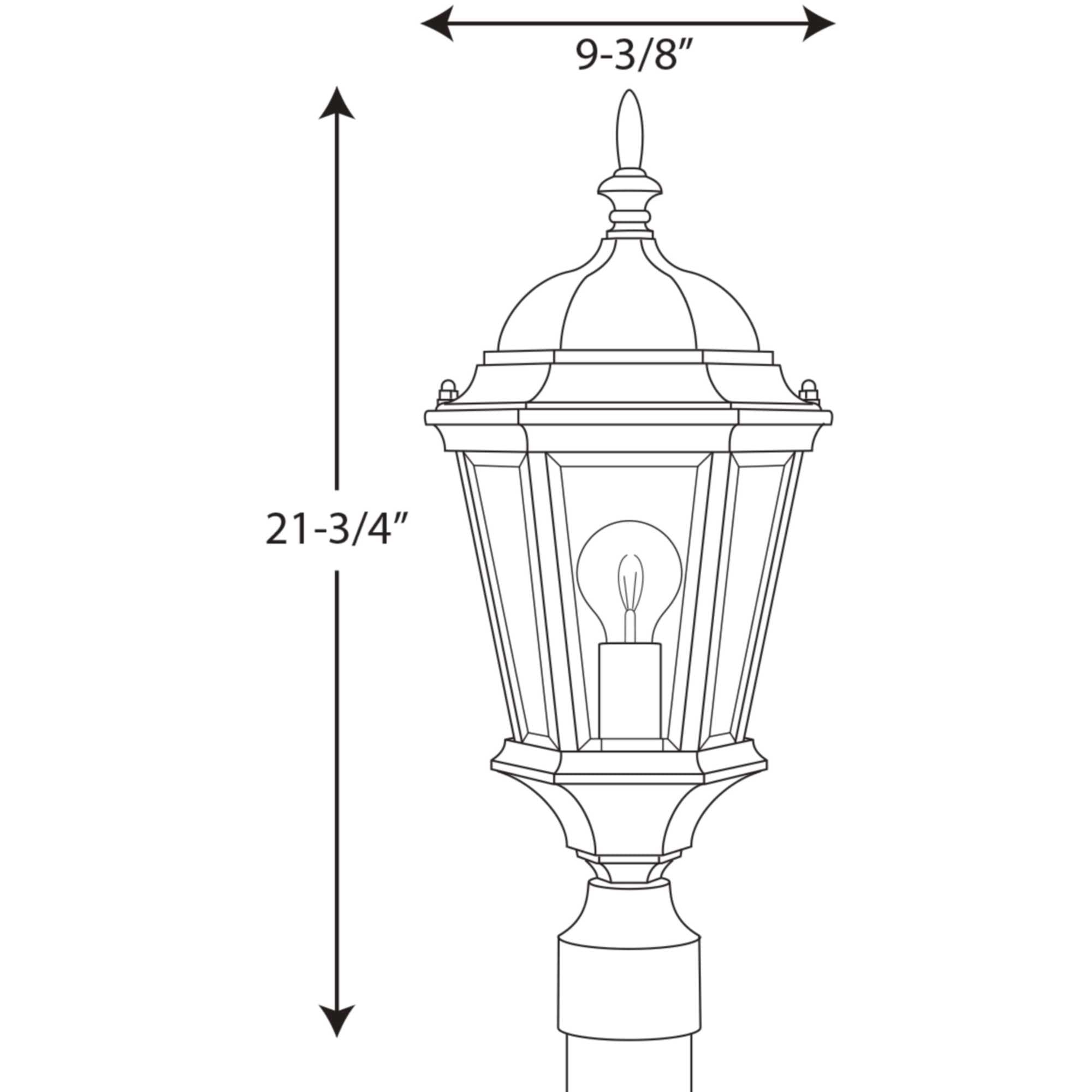 Progress Lighting 1-Light Outdoor Post Lantern Light Clear Beveled Glass 9.5in Diameter x 21.25in Height Textured Black Model P5482-31