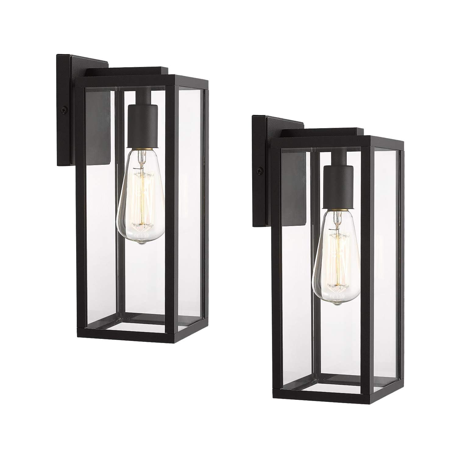 Bestshared Outdoor Wall Lantern, Anti-Rust Black Metal Sconce Light, 2 Pack with Clear Glass, Model CLK200