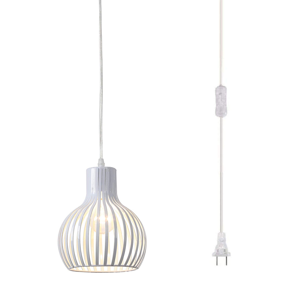 Riomasee Industrial Plug In Pendant Lighting Metal Wire Cage Hanging Light Fixture With 14.27 Ft Hanging Cord And On/Off Switch