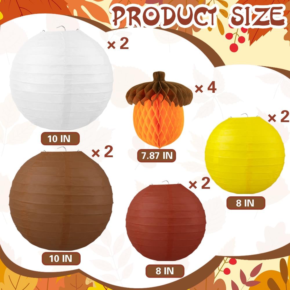 12 Pieces Fall Paper Lanterns Thanksgiving Decorations Yellow Orange And Brown Pine Nut Honeycomb Paper Lanterns For Autumn Decorative Round Hanging Party Decorations Harvest Theme Party Supplies