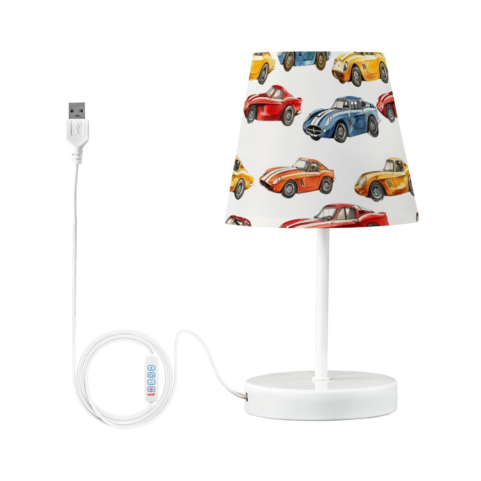 BOENLE Bedside Lamp Racing Car Watercolor Table Lamp Bedroom LED Nightstand Desk Lamp Lampshade for Sleeping Living Room Dorm Of