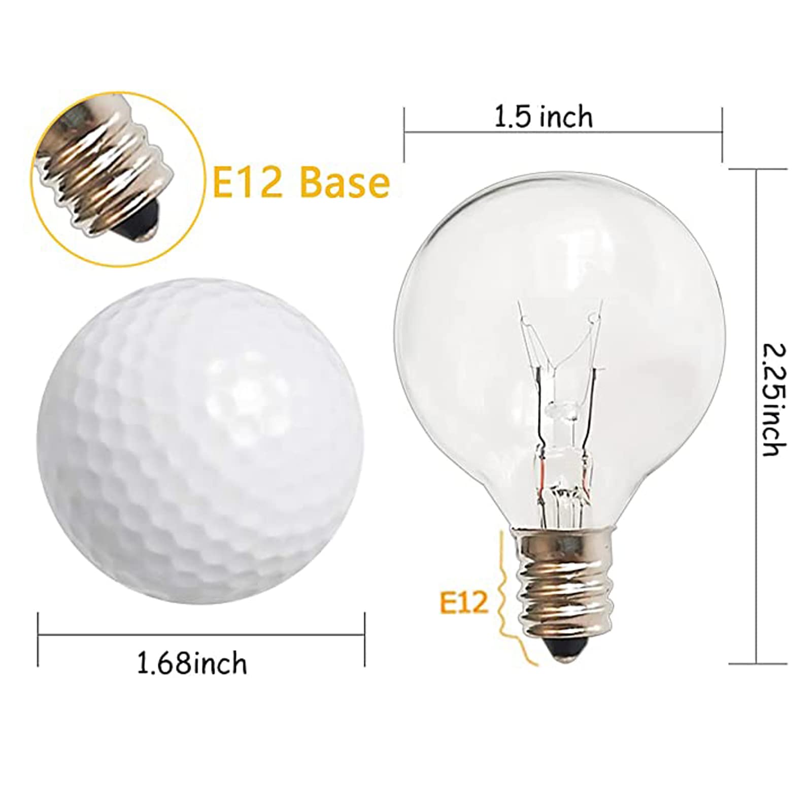 Chyparty G40 Replacement Light Bulbs, 120V 5W Clear Globe Bulb, E12 C7 Candelabra Base, 1.5 Inch Glass Incandescent Bulbs For In