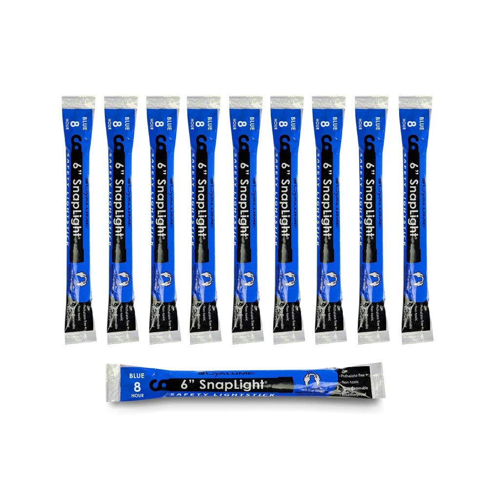 Cyalume Glow Sticks Military Grade Lightstick - Premium Blue 6” Snaplight Emergency Chemical Light Stick With 8 Hour Duration (Bulk Pack Of 10 Chem Lights)