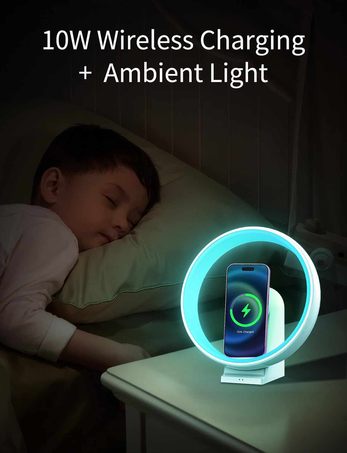Posviu Wireless Bluetooth Speaker With Rgb Light, Skywheel 15W Wireless Charger Ambient Lamp & Phone Holder, Bedside Night Light