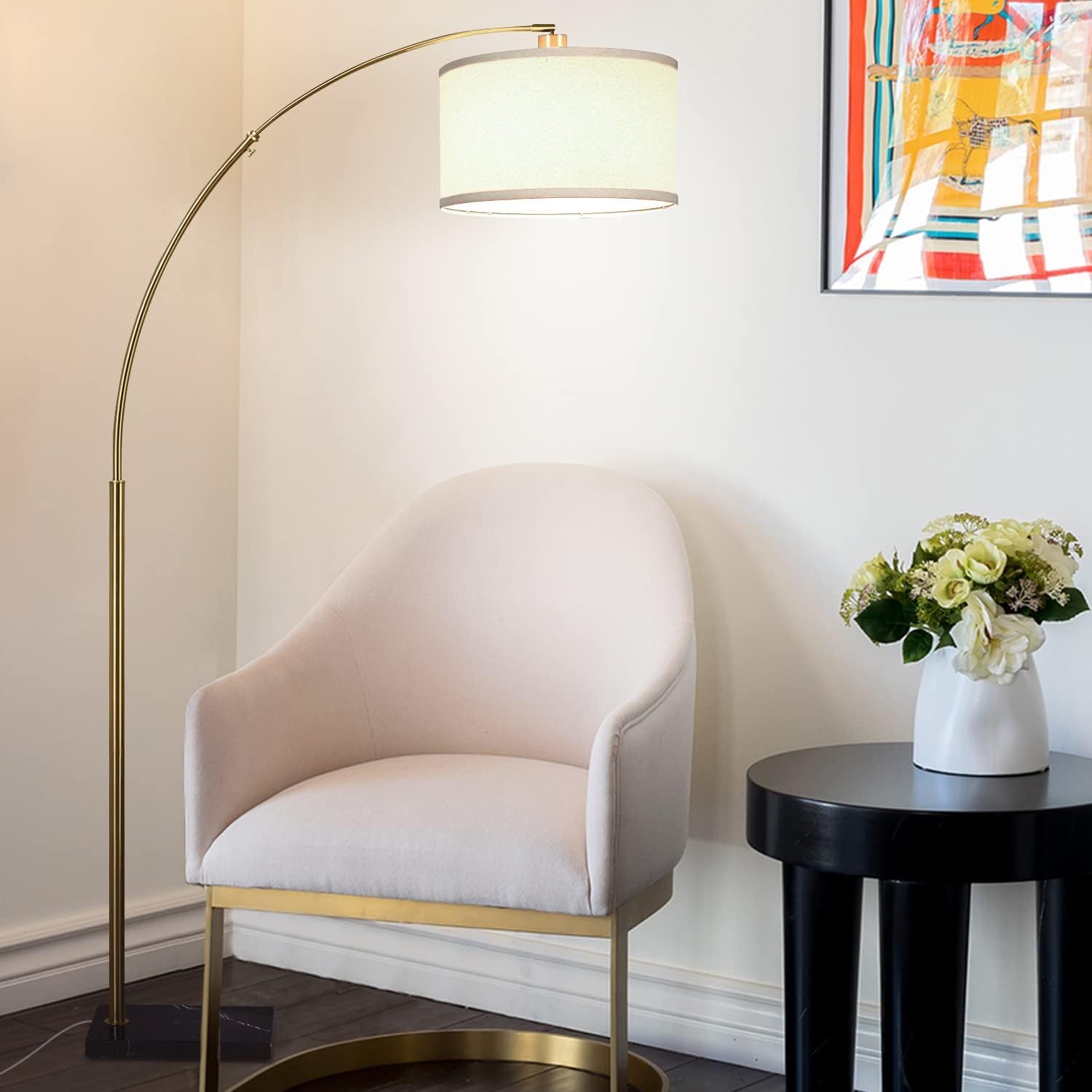 Brightech Logan Arc Floor Lamp - Antique Brass, Modern LED Design for Living Rooms, Offices & Bedrooms